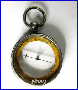 Rare Antique Francis Barker Sterling Silver Pocket Magnifying Lens Compass