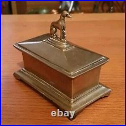 Rare Antique Georgian Solid Brass Tobacco Box with Hound on Lid