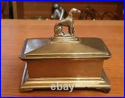 Rare Antique Georgian Solid Brass Tobacco Box with Hound on Lid