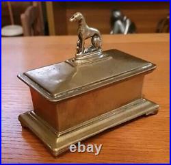 Rare Antique Georgian Solid Brass Tobacco Box with Hound on Lid