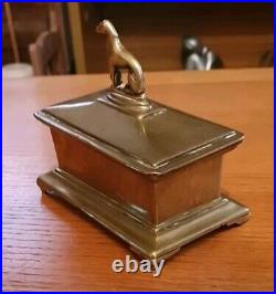 Rare Antique Georgian Solid Brass Tobacco Box with Hound on Lid