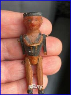 Rare Antique German Grodnertal Wooden Tiny 2 Sailor Peg Doll early 1900