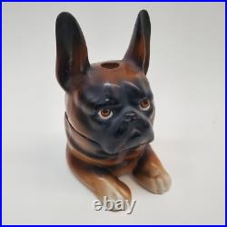Rare Antique German Porcelain French Bulldog Inkwell Hand-Painted, Early 1900s Rare Antique German Porcelain French Bulldog Inkwell Hand-Painted, Early 1900s
