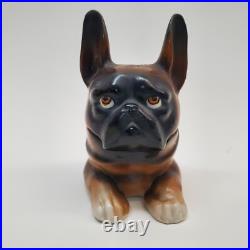 Rare Antique German Porcelain French Bulldog Inkwell Hand-Painted, Early 1900s