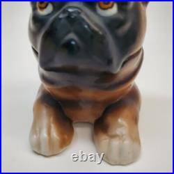 Rare Antique German Porcelain French Bulldog Inkwell Hand-Painted, Early 1900s