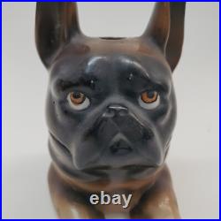 Rare Antique German Porcelain French Bulldog Inkwell Hand-Painted, Early 1900s