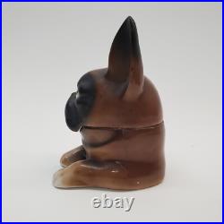 Rare Antique German Porcelain French Bulldog Inkwell Hand-Painted, Early 1900s