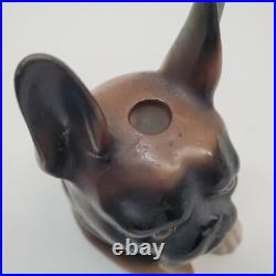 Rare Antique German Porcelain French Bulldog Inkwell Hand-Painted, Early 1900s