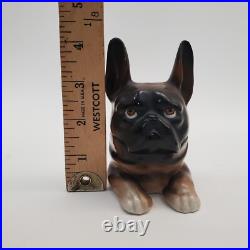 Rare Antique German Porcelain French Bulldog Inkwell Hand-Painted, Early 1900s