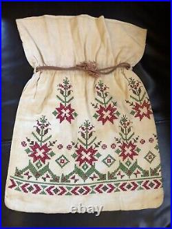 Rare Antique Greek Islands Drawstring Reticule Bag Hand Embroidered Early 1900s