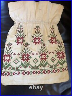 Rare Antique Greek Islands Drawstring Reticule Bag Hand Embroidered Early 1900s