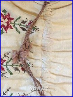 Rare Antique Greek Islands Drawstring Reticule Bag Hand Embroidered Early 1900s