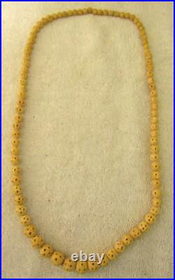 Rare Antique Hand Carved Bovine Necklace Early 1900s Graduated Beads 32