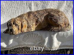 Rare Antique Hubley Cast Iron Lying Down St. Bernard Dog Statue Doorstop