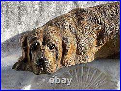 Rare Antique Hubley Cast Iron Lying Down St. Bernard Dog Statue Doorstop