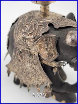 Rare Antique Indian Ebony Silver Overlay Jeweled Elephant W Real Ruby Stone