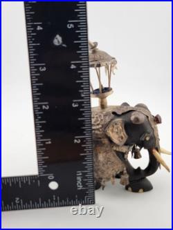 Rare Antique Indian Ebony Silver Overlay Jeweled Elephant W Real Ruby Stone