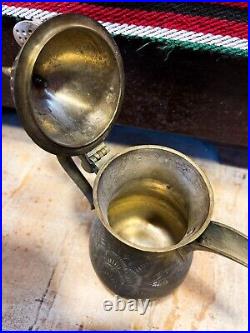 Rare Antique Islamic Dallah Brass Coffee Pot with Arabic Engravings