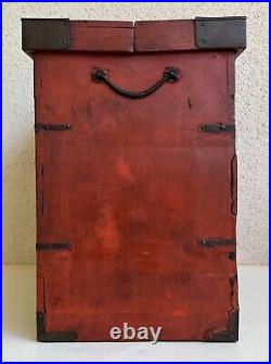 Rare Antique Japanese/ Korean Red Lacquered Sewing Box with Drawers. Circa 1900