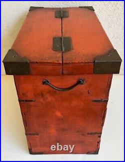 Rare Antique Japanese/ Korean Red Lacquered Sewing Box with Drawers. Circa 1900