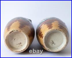 Rare Antique Japanese Rustic Majolica Style Export Satsuma Vases Early 20th C