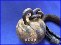 Rare Antique Leather Shackle Wooden Ball And Iron Chain Well Worn Very Old Early