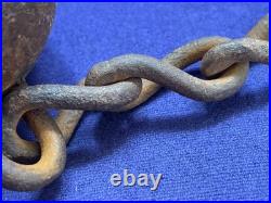 Rare Antique Leather Shackle Wooden Ball And Iron Chain Well Worn Very Old Early
