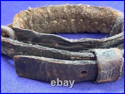 Rare Antique Leather Shackle Wooden Ball And Iron Chain Well Worn Very Old Early