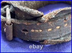 Rare Antique Leather Shackle Wooden Ball And Iron Chain Well Worn Very Old Early