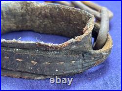 Rare Antique Leather Shackle Wooden Ball And Iron Chain Well Worn Very Old Early