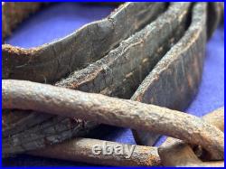 Rare Antique Leather Shackle Wooden Ball And Iron Chain Well Worn Very Old Early