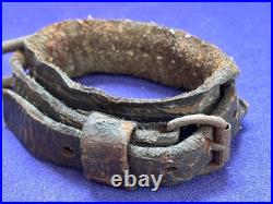 Rare Antique Leather Shackle Wooden Ball And Iron Chain Well Worn Very Old Early