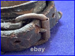 Rare Antique Leather Shackle Wooden Ball And Iron Chain Well Worn Very Old Early