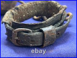 Rare Antique Leather Shackle Wooden Ball And Iron Chain Well Worn Very Old Early