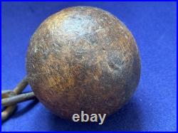 Rare Antique Leather Shackle Wooden Ball And Iron Chain Well Worn Very Old Early