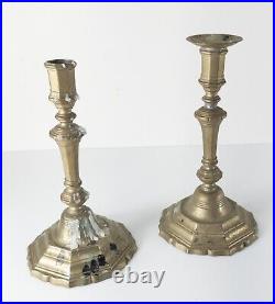 Rare Antique Louis XV Style Chinese Export Near Pair Paktong Metal Candlesticks