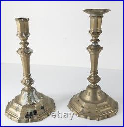 Rare Antique Louis XV Style Chinese Export Near Pair Paktong Metal Candlesticks