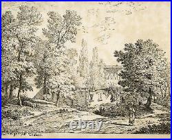 Rare Antique Master Print-EARLY LITHOGRAPHY-LANDSCAPE-TREE-Thienon-ca. 1817