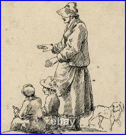 Rare Antique Master Print-GENRE-EARLY LITHOGRAPHY-WOMAN-CHILD-DOG-Aglio-ca. 1810 Rare Antique Master Print-GENRE-EARLY LITHOGRAPHY-WOMAN-CHILD-DOG-Aglio-ca. 1810