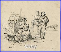 Rare Antique Master Print-GENRE-EARLY LITHOGRAPHY-WOMAN-MAN-Aglio-ca. 1810