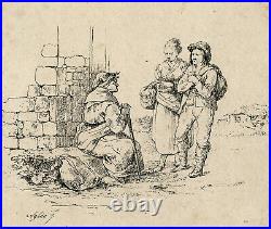 Rare Antique Master Print-GENRE-EARLY LITHOGRAPHY-WOMAN-MAN-Aglio-ca. 1810