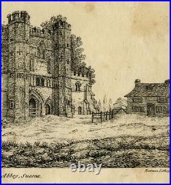 Rare Antique Master Print-The Battle Abbey-Early Lithography-Redman-ca. 1820