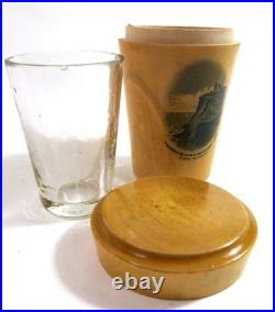 Rare Antique Mauchline Ware Shot Glass with Holder Features Block Island, NJ