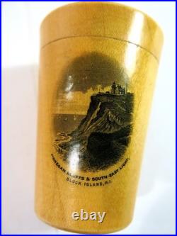 Rare Antique Mauchline Ware Shot Glass with Holder Features Block Island, NJ