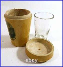 Rare Antique Mauchline Ware Shot Glass with Holder Features Block Island, NJ
