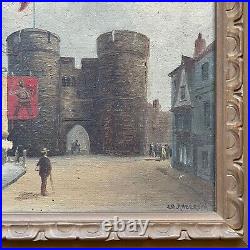 Rare Antique Oil Painting by James Bell Anderson West Gate, Canterbury