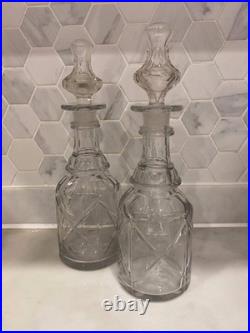 Rare Antique Pair Decanters C 1840 19th Cen Crystal Cut Glass Mallet Christmas
