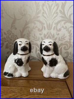 Rare Antique Pair of Miniature 4 English Staffordshire King Charles Spaniel Dog