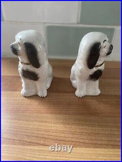 Rare Antique Pair of Miniature 4 English Staffordshire King Charles Spaniel Dog