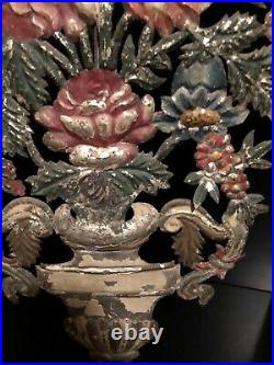 Rare Antique Pair of Tole Peinte Garniture Bouquet Urns Early 1800s